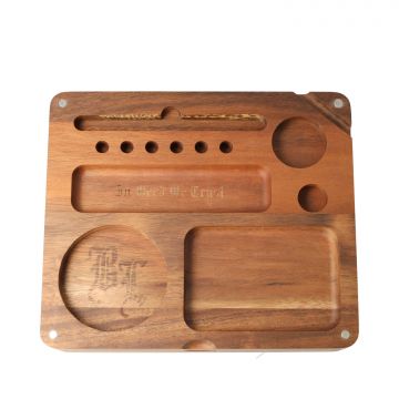 Black Leaf Acacia Wood Rolling Tray 2-Part